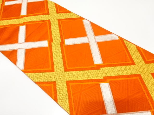 JAPANESE KIMONO / ANTIQUE FUKURO OBI / SILK / WOVEN DIAGONAL GRID